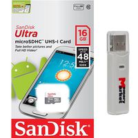 SanDisk Ultra 16GB MicroSD HC Class 10 UHS-1 Mobile Memory Card for Samsung Galaxy S7 & S7 Edge with USB 2.0 MemoryMarket Dual Slot MicroSD & SD Memory Card Reader