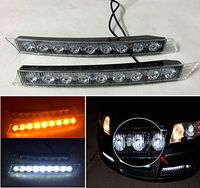 CHAMPLED 2X 9 LED Daytime Running Driving DRL Turn Signal Light Amber Yellow White 9W 12V for Ford Chrysler Chevy Chevrolet Dodge Cadillac Jeep GMC Pontiac Hummer Lincoln Buick
