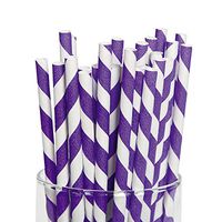 Purple Paper Striped Straws - 24 Piece