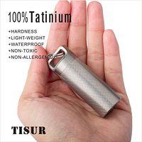 TISUR Durable Titanium Pill Holder-Protable Daily Pill Case Keychain-Waterproof Single Chamber Groove Knurling Design for Outdoor Travel Camping (Large)