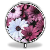 IMLONE Pill Organizer, Customized Pink Flower Pill Boxes with 3 Components for Purse