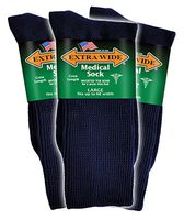 Extra Wide Men's Navy Medical (Diabetic) Mid Calf Crew Sock, Shoe Size 11-16 Up to 6E Wide 3PK, Antimicrobial, Made