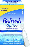 Refresh Optive Lubricant Eye Drops, 60 Single-Use Containers, 0.01 fl oz (0.4mL) each Sterile