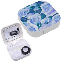 Portable Contact Lens Case Box Travel Kit Mirror + Bottle + Tweezers Container Holder [ Watercolor Blue Roses ]
