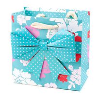 Hallmark Signature 5" Small Gift Bag - Origami Bow in Blue with Pink, White and Red Flowers for Valentines Day, Birthdays, Baby Showers, Bridal Showers, Mothers Day or Any Occasion