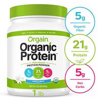 Orgain Organic Plant Based Protein Powder, Vanilla Bean - Vegan, Low Net Carbs, Non Dairy, Gluten Free, Lactose Free, No Sugar Added, Soy Free, Kosher, Non-GMO, 1.02 Pound (Packaging May Vary)