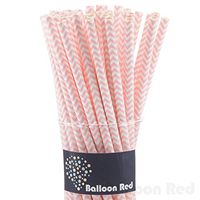 Biodegradable Paper Drinking Straws (Premium Quality), Pack of 100, Chervon - Pink