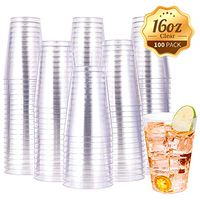 16 OZ Clear Disposable Plastic Cups, Clear Plastic Cups Tumblers, Heavy-duty Party Glasses, Disposable Cups for Wedding Party(100 Pack)