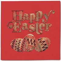 Easter Eggs Happy Pack 50 Napkins Red - Gold Foil Cocktail