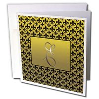 3dRose Elegant Letter E Embossed in Gold Frame Over a Black Fleur-De-Lis Pattern on a Gold Background 6 x 6 Inches Greeting Cards, Set of 12 (gc_36083_2)
