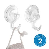 iDesign Power Lock Bathroom Shower Plastic Suction Cup Hooks for Loofah, Towels, Sponges, and More, Set of 2, Clear