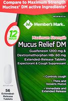 Member's Mark Mucus Relief Maximum Strength Guaifenesin 1200mg Dextromethorphan HBr 60mg, 56 Tablets