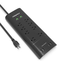 POWRUI 8-Outlet Surge Protector Power Strip with 4 USB Charging Ports and 6-Foot Heavy Duty Extension Cord, 2100 Joules (Renewed)