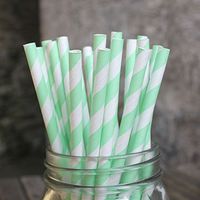 Mint Green Striped Paper Straws x25 For Wedding Parties and Celebration Drinks