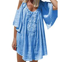 TWGONE Lantern Sleeve Dresses for Women Summer Holiday Cold Shoulder Batwing Half Sleeved Sundress(X-Large,Blue)