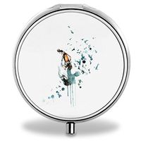 Painting Pill Case, Round Stainless Drug Organizer Container Medicine Cover for Pocket Daily&Weekly