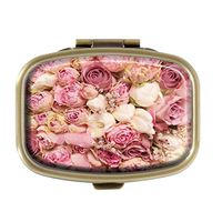 Cecillia Pill Box Decorative Boxes Bronze Rectangular Pill Case Medicine Tablet Holder Wallet Organizer Case for Pocket or Purse (Rose Flowers)
