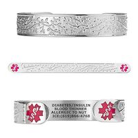 Divoti Custom Engraved Medical Alert Bracelets for Women, Stainless Steel Medical Bracelet, Medical ID Bracelet w/Free Engraving - Lovely Filigree Olive w/6" Cuff(fits 6.5-8.0")-Stainless/TP Magenta