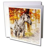 3dRose Greeting Cards, 6 x 6 Inches, Pack of 6, White Horses with Autumn Colors and Snow (gc_172995_1)