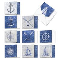 Nautical World - 10 Assorted All Occasion Blank Cards with Envelope (4 x 5.12 Inch) - Classic Sailing Greeting Note Cards - Ship, Map, Anchor Boxed Stationery Card Notecard Pack AMQ6671OCB-B1x10