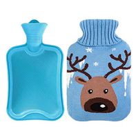 800ML Cute Deer Classic Rubber Cold or Hot Water Bottle with Knit Cover - Blue