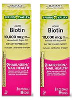 Spring Valley Liquid Biotin 10,000 mcg Argan Oil Hair, Skin, Nail Health, 2 fl oz (Pack of 2)