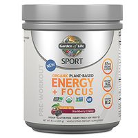 Garden of Life Sport Organic Pre Workout Energy Plus Focus Vegan Energy Powder, Sugar Free, BlackBerry Cherry, 8.1oz (231g) Powder