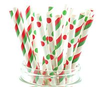 Christmas Party Suppies Set of Straws (50 Pack) - Holiday Straws, Christmas Dinnerware, Red & Green Paper Party Straws