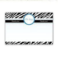 30 Blank Thank You Cards Black Jungle Zebra Blue Oh Boy Design Baby Shower Party + 30 White Envelopes