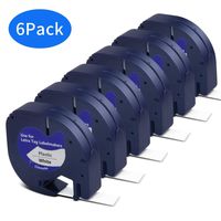 LetraTag Refills 6 Pack for DYMO, Luxiv Dymo LetraTag Labeling Refills White Plastic 91331 Replace DYMO Label Tape Suit for All DYMO LT-100H LT-100T QX50 1/2Inchx13Feet, 12mm x 4m (white plastic-6p)