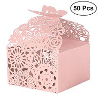 BESTOYARD 50PCS Hollow Die-Cut Butterfly Favor Boxes Wedding Candy Boxes Wedding Gift Boxes - Pink