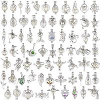 20 Pcs Mixed Oyster Pearl Cages Pendant Bulk -White Gold Plated Aromatherapy Essential Oil Diffuser Locket Cage Charms for Jewelry Making