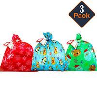 Set of 3 Gift Bags Jumbo/Giant/XLarge 36" x 36" with Tag, Plastic Poly Bag - Christmas/Holiday Designs (3)