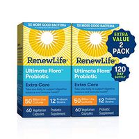 Renew Life Adult Probiotics 50 Billion CFU Guaranteed, 12 Strains, For Men & Women, Shelf Stable, Gluten Dairy & Soy Free, 60 Capsules, Ultimate Flora Extra Care (Pack of 2)