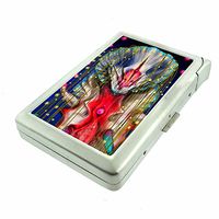 Vibrant Jellyfish Art Em1 Hip Silver Cigarette Case With Built In Lighter 4.75" X 2.75" Id Holder Metal Wallet RFID Protection