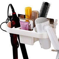Multifunction Hair Dryer Rack Wall Mount, Plastic High Capacity Hair Dryer Holders, Punch-Free Shower Organizer, Creative Bathroom Containers(White)
