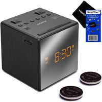 Sony Radio Alarm Clock for Bedrooms with Am/FM Tuner, Gradual Wake Alarm, Extendable Snooze, Auto DST Adjustment, Large LED Display & Battery Backup + Repl. Batteries (2 Pack) + Herofiber