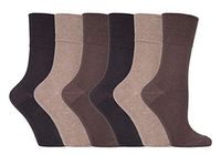 IOMI - 6 Pack Women Thin Non Binding Extra Wide Loose Top Cotton Diabetic Socks (5-9 US, Brown LA6)