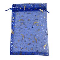 COTOSEY 100PCS Stars and Moon Organza Drawstring Pouches Jewelry Party Wedding Favor Gift Bags (5X7 Navy Blue)