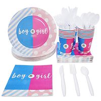 Gender Reveal Party Supplies - Serves 24 Boy or Girl Baby Shower Decorations, Includes Paper Plates, Napkin, Cups, Cutlery