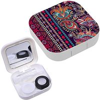 Portable Contact Lens Case Box Travel Kit Mirror + Bottle + Tweezers Container Holder [ Triped Floral ]