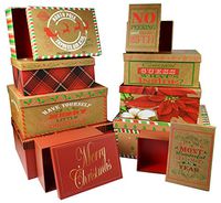 Set of 10 Holiday Nesting Gift Boxes; 10 Different Sizes – Perfect for Preparing for The Holidays! (10, Santa's Christmas)
