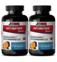 Gray Hair Solution for Men - Anti Gray Hair Natural Formula for Men and Women - Barley Grass Juice Powder, Zinc, PABA - 2 Bottles 120 Capsules