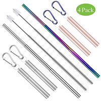 Beanlieve Portable Retractable Drinking Straw - 4 Pack 9.25'' Telescopic Stainless Steel Metal Straw for Party, Travel, Household(Silver+rose gold)