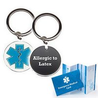Pre-Engraved"Allergic to Latex" Medical Alert Identification Star of Life Cloisonné' Keychain