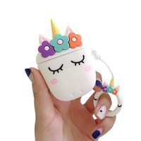 BONTOUJOUR AirPods Case, Super Cute Creative Eyes Closed Garland Sleeping Horse AirPods Case, Girls Lovely Soft Silicone Earphone Protection Skin for AirPods1&2+Hook -White