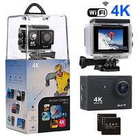 Action Camera, Amuoc 4K WiFi Ultra HD Waterproof Sport Camera with 12MP 170 Degree Wide-Angle Lens and 2 PCS Rechargeable Battery, Including Waterproof Case and Full Accessories Kits