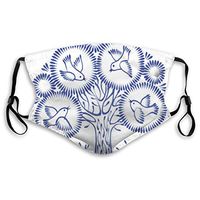 Fashion Comfortable Windproof mask,Abstract Monochrome Composition with Sweet Birds in Tree Floral Circles,Printed Facial Decorations for Unisex M