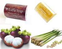 Saibua Handmade Thai Herbal Set of Lemongrass & Mangos teen with Honey Bee, Scrub Luffa Soap Bar 100 g x 2 Pcs. by jawnoy