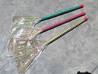 2x lot of 3 pieces Vietnamese soft fan straw broom with plastic wrap straw handle (chổi lúa) 40 inch 6 brooms total